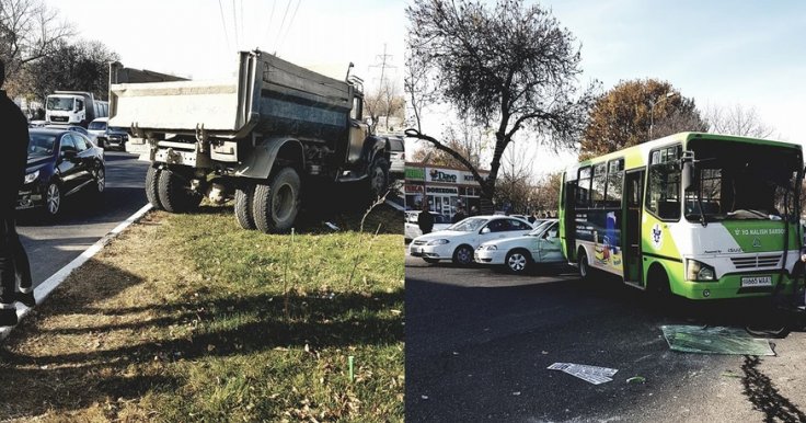 Toshkentda yuk mashinasi yuqori tezlikda etti avtomobilni urib ketdi — ozbekiston